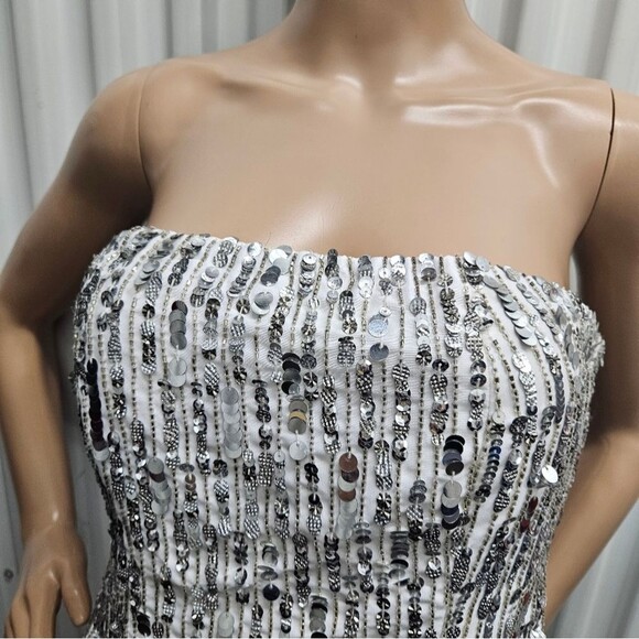 Alice & Olivia Matira Sequin Strapless Mini Dress in Silver - Picture 10 of 11